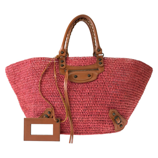 11155
 BALENCIAGA Pink Brown Straw/Leather 236743 5660 Tote Bag Basket Bag Handbag Women's