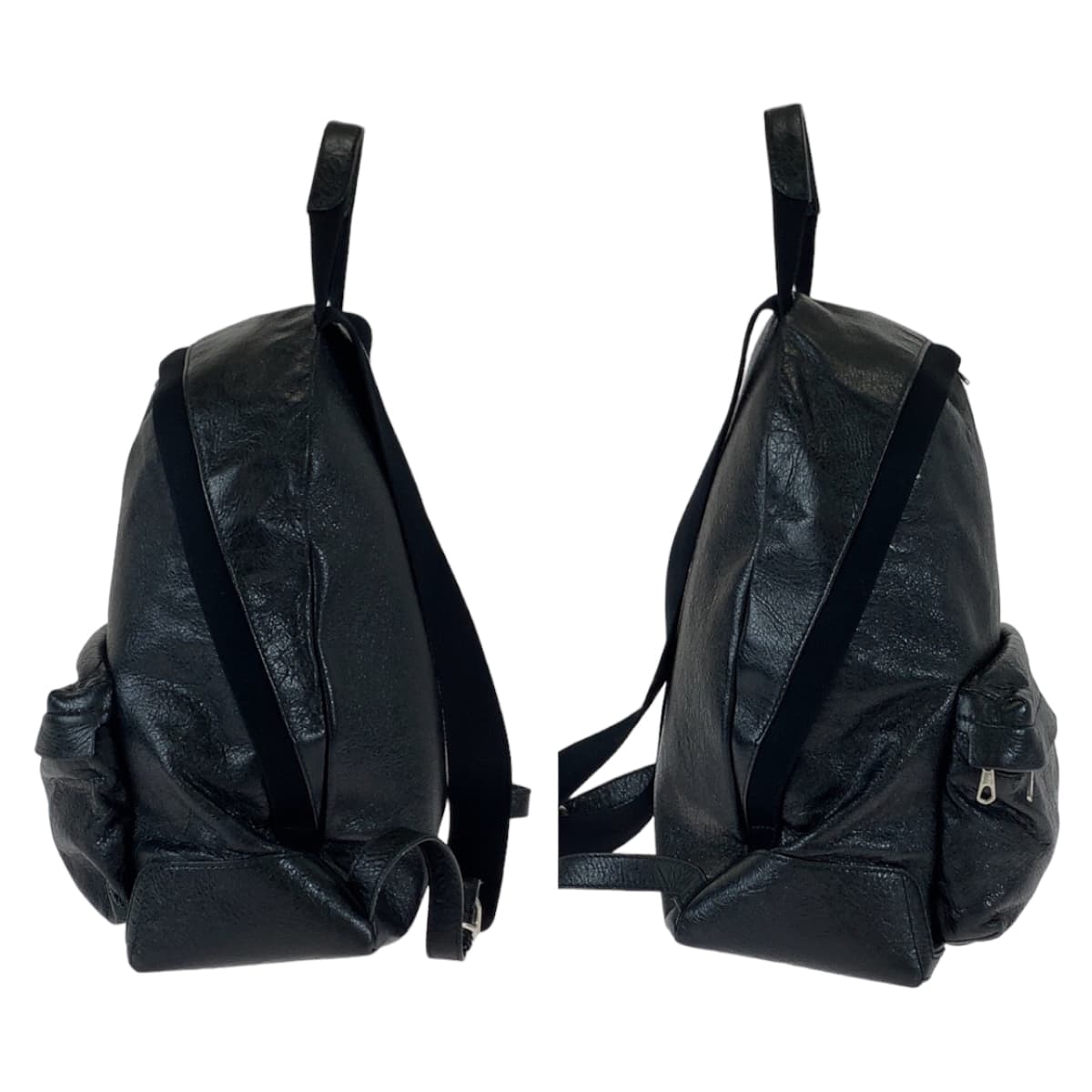 11157
BALENCIAGA バレンシアガ エッセンシャル しわ加工 男女兼用 ブラック 黒 シルバー金具 レザー バックパック リュックサック  メンズ