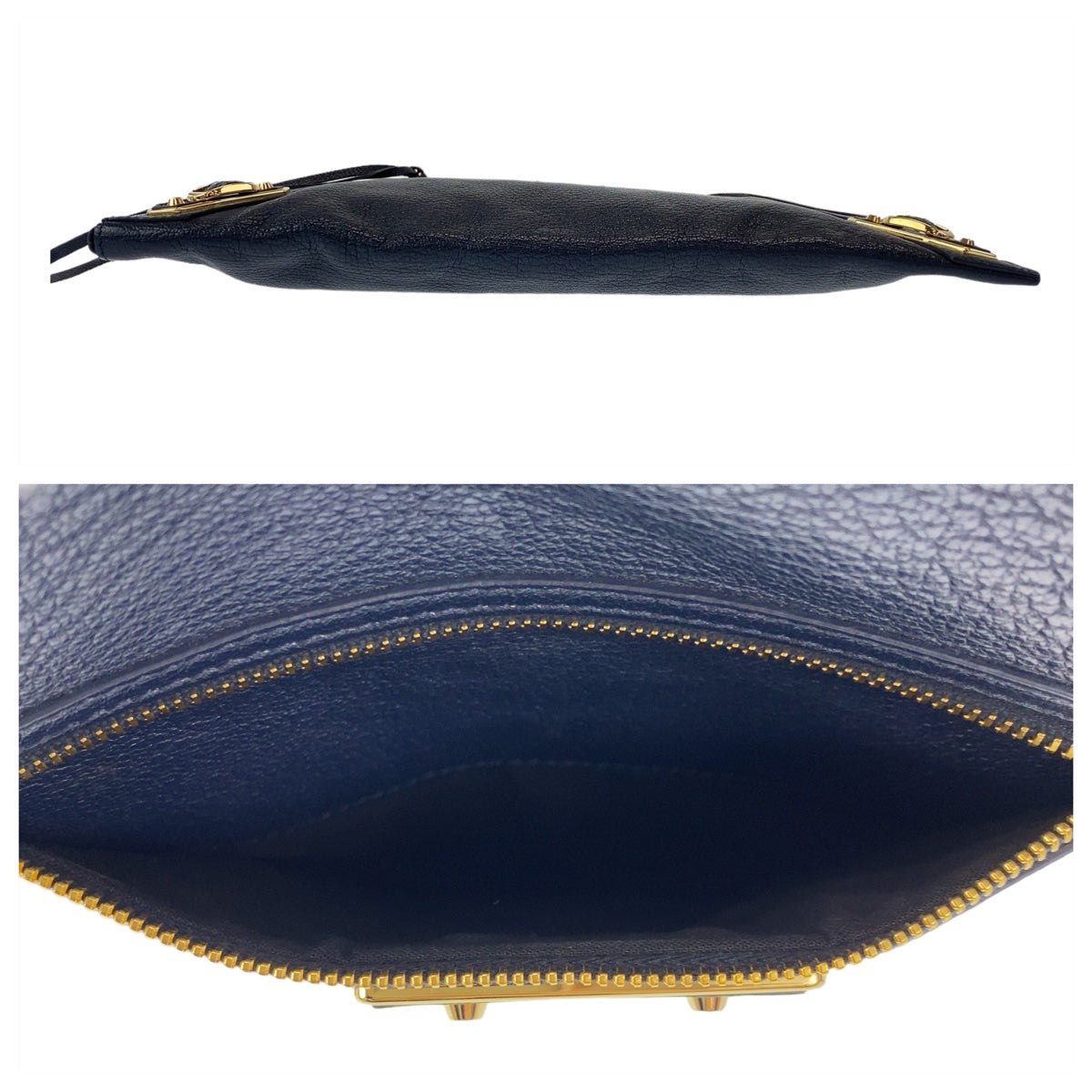BALENCIAGA バレンシアガ クラシック メタルエッジ ネイビー ゴールド金具 レザー クラッチバッグ  メンズ