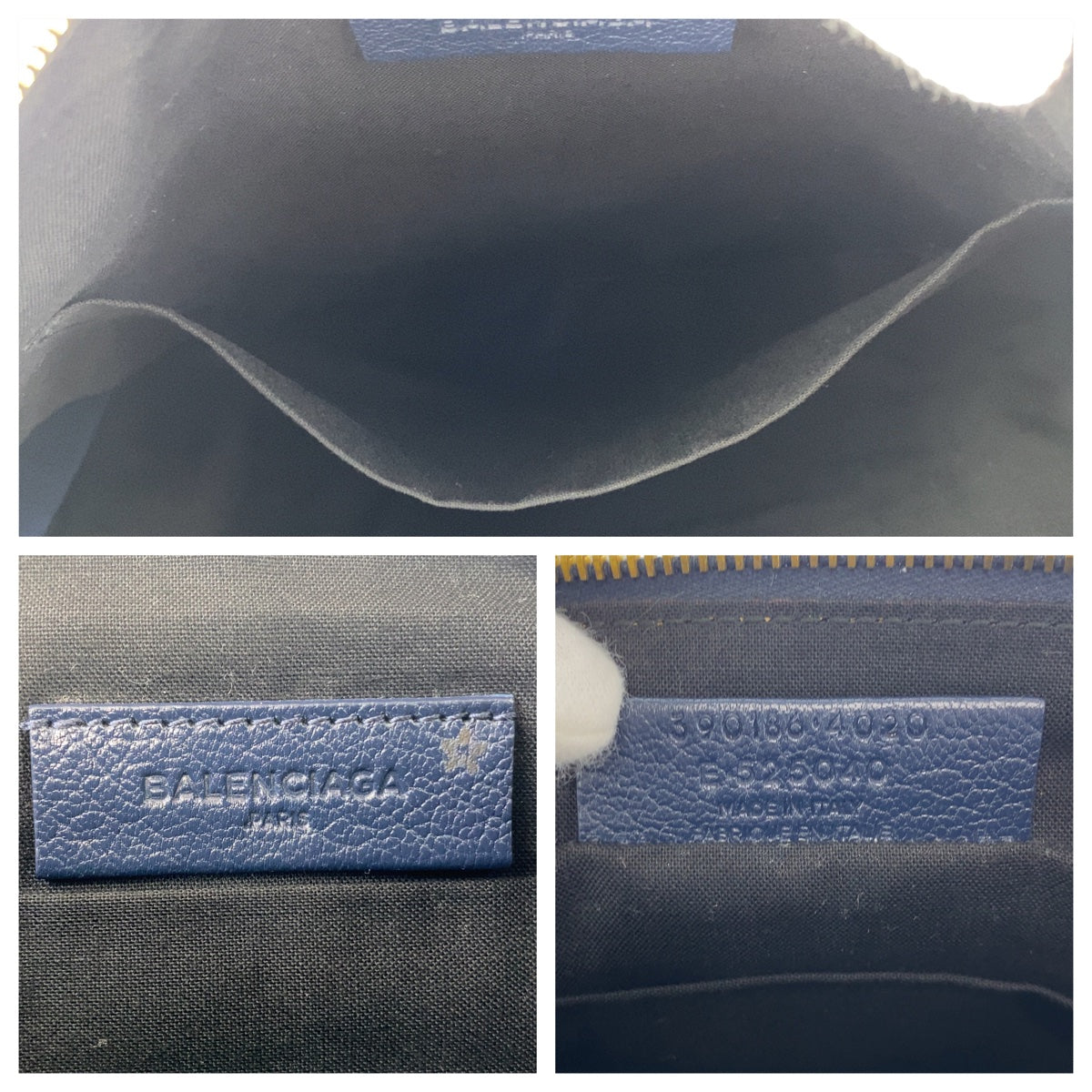 BALENCIAGA バレンシアガ クラシック メタルエッジ ネイビー ゴールド金具 レザー クラッチバッグ  メンズ