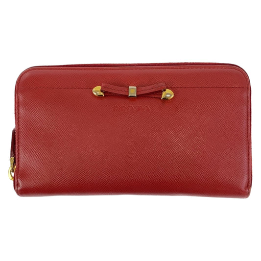 11161
PRADA プラダ サフィアーノレザー リボン レッド ゴールド金具 レザー 長財布 ラウンドファスナー  レディース