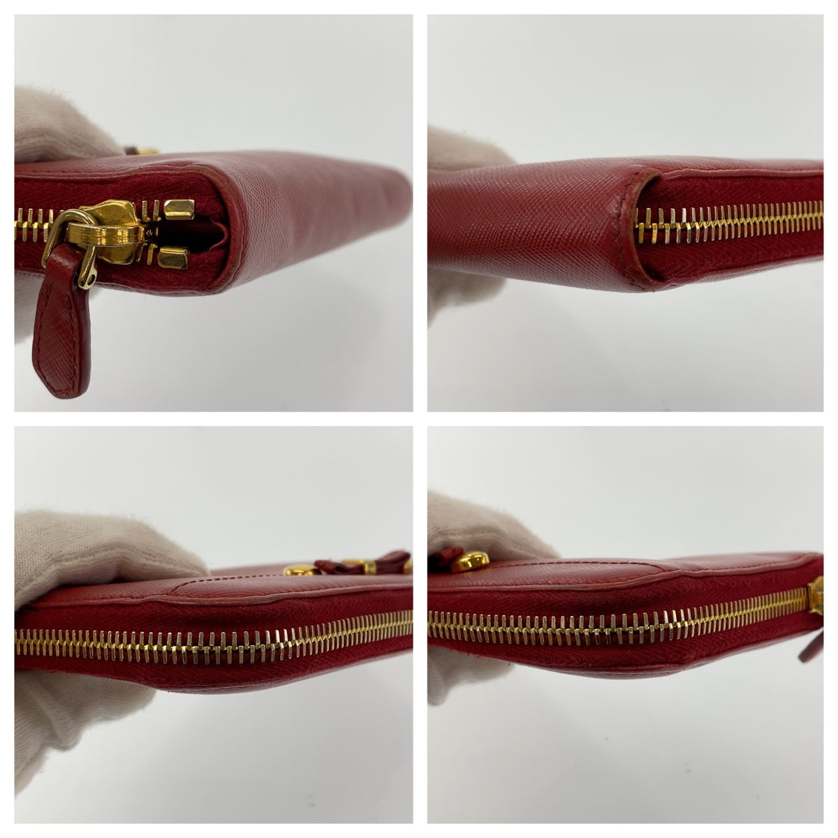 11161
PRADA プラダ サフィアーノレザー リボン レッド ゴールド金具 レザー 長財布 ラウンドファスナー  レディース