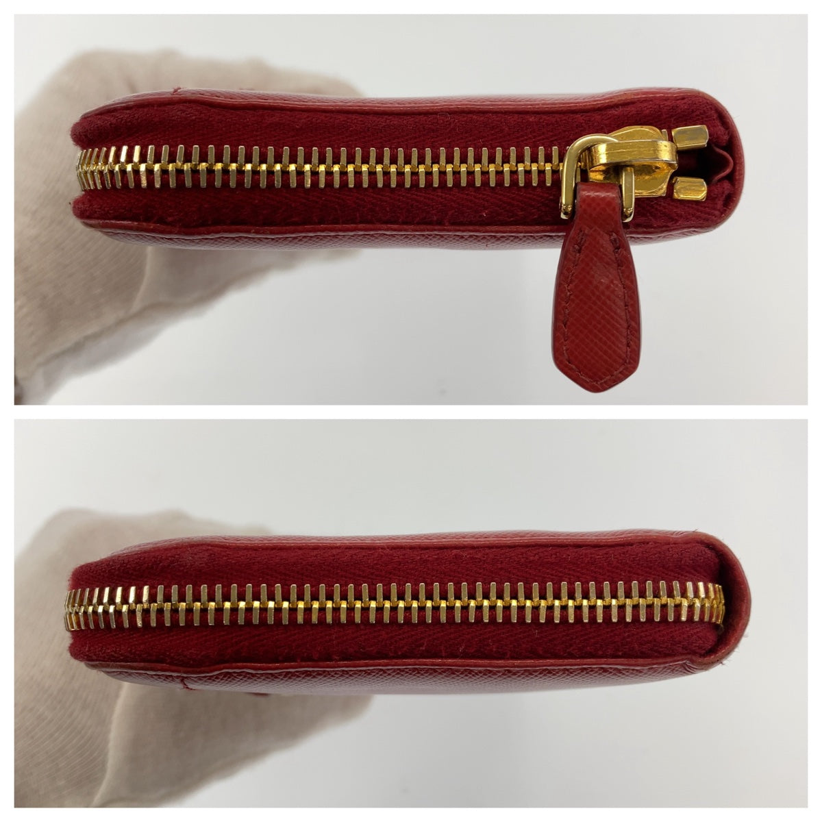 11161
PRADA プラダ サフィアーノレザー リボン レッド ゴールド金具 レザー 長財布 ラウンドファスナー  レディース