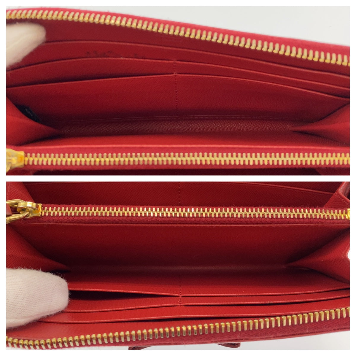 11161
PRADA プラダ サフィアーノレザー リボン レッド ゴールド金具 レザー 長財布 ラウンドファスナー  レディース