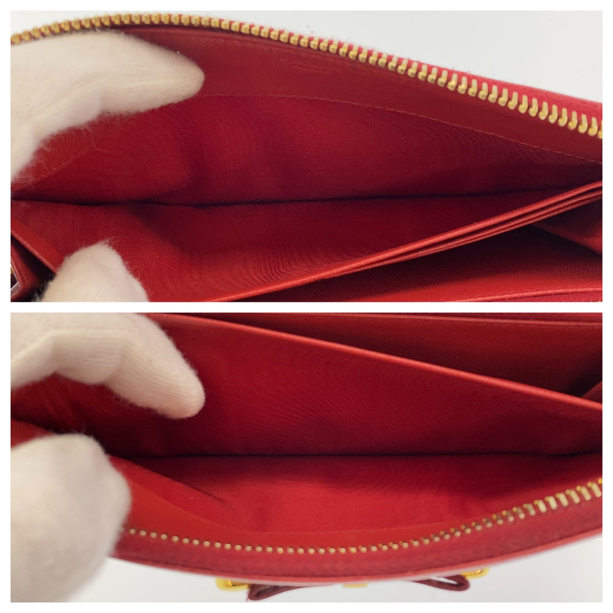 11161
PRADA プラダ サフィアーノレザー リボン レッド ゴールド金具 レザー 長財布 ラウンドファスナー  レディース