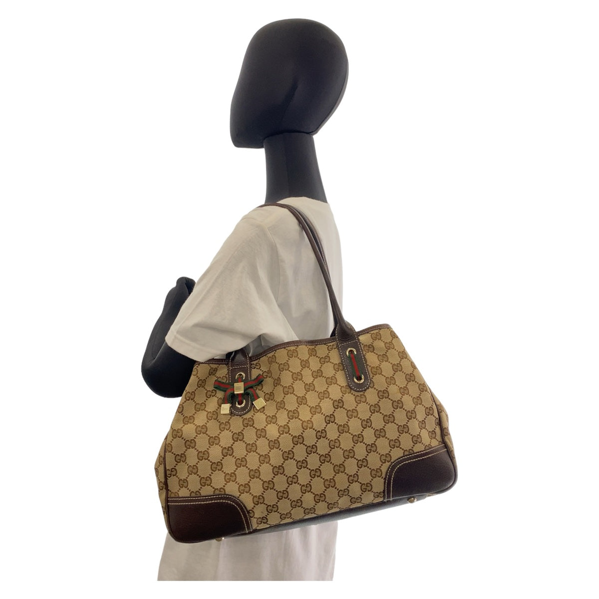 11163
GUCCI グッチ プリンシー シェリーライン GG柄 ベージュ ブラウン ゴールド金具 GGキャンバス / レザー 163805 トートバッグ ショルダーバッグ  レディース