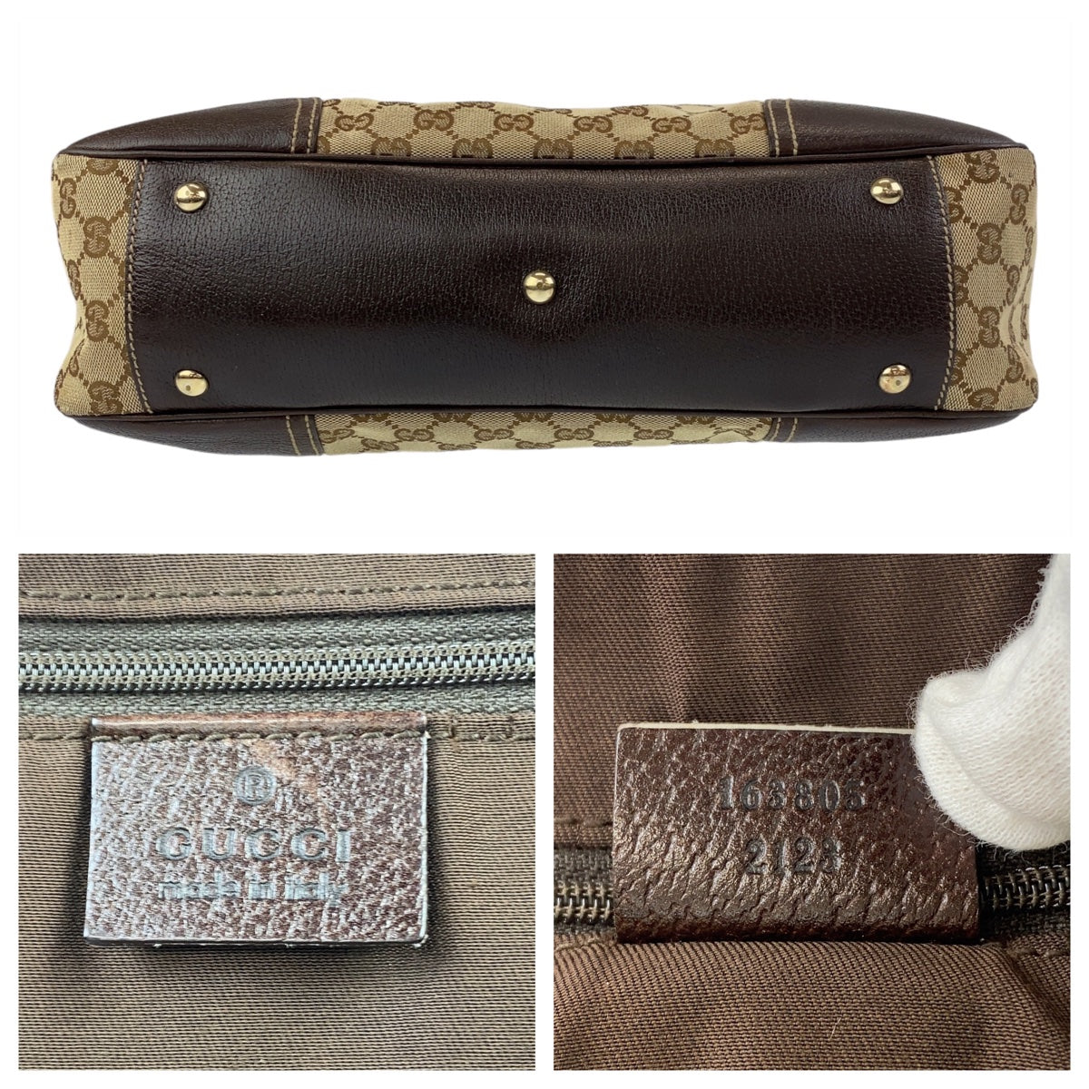 11163
GUCCI グッチ プリンシー シェリーライン GG柄 ベージュ ブラウン ゴールド金具 GGキャンバス / レザー 163805 トートバッグ ショルダーバッグ  レディース