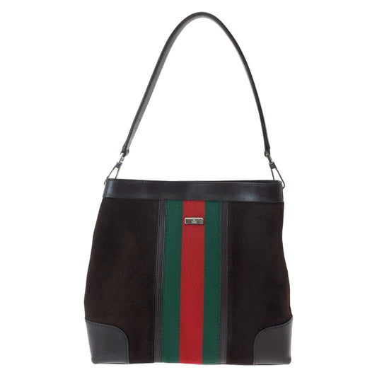 11164
GUCCI グッチ シェリーライン ブラウン シルバー金具 スウェード / レザー 33900 ショルダーバッグ  レディース