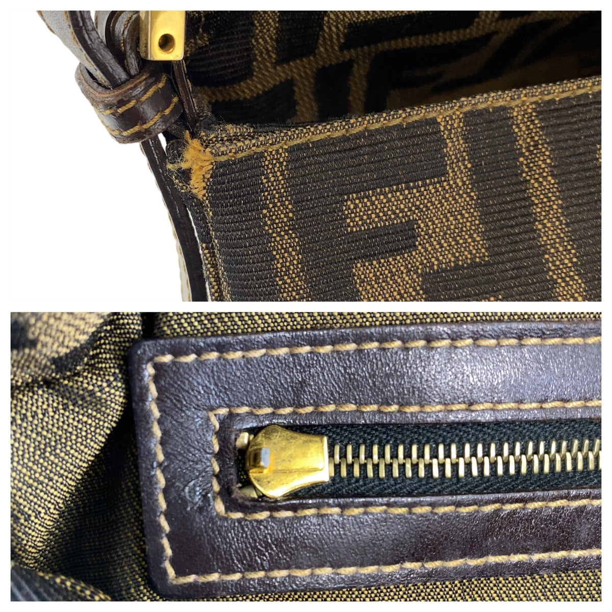 FENDI フェンディ ズッカ マンマバケット ブラウン キャンバス ショルダーバッグ  レディース
