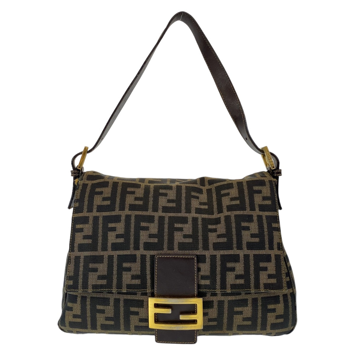 FENDI フェンディ ズッカ マンマバケット ブラウン キャンバス ショルダーバッグ  レディース