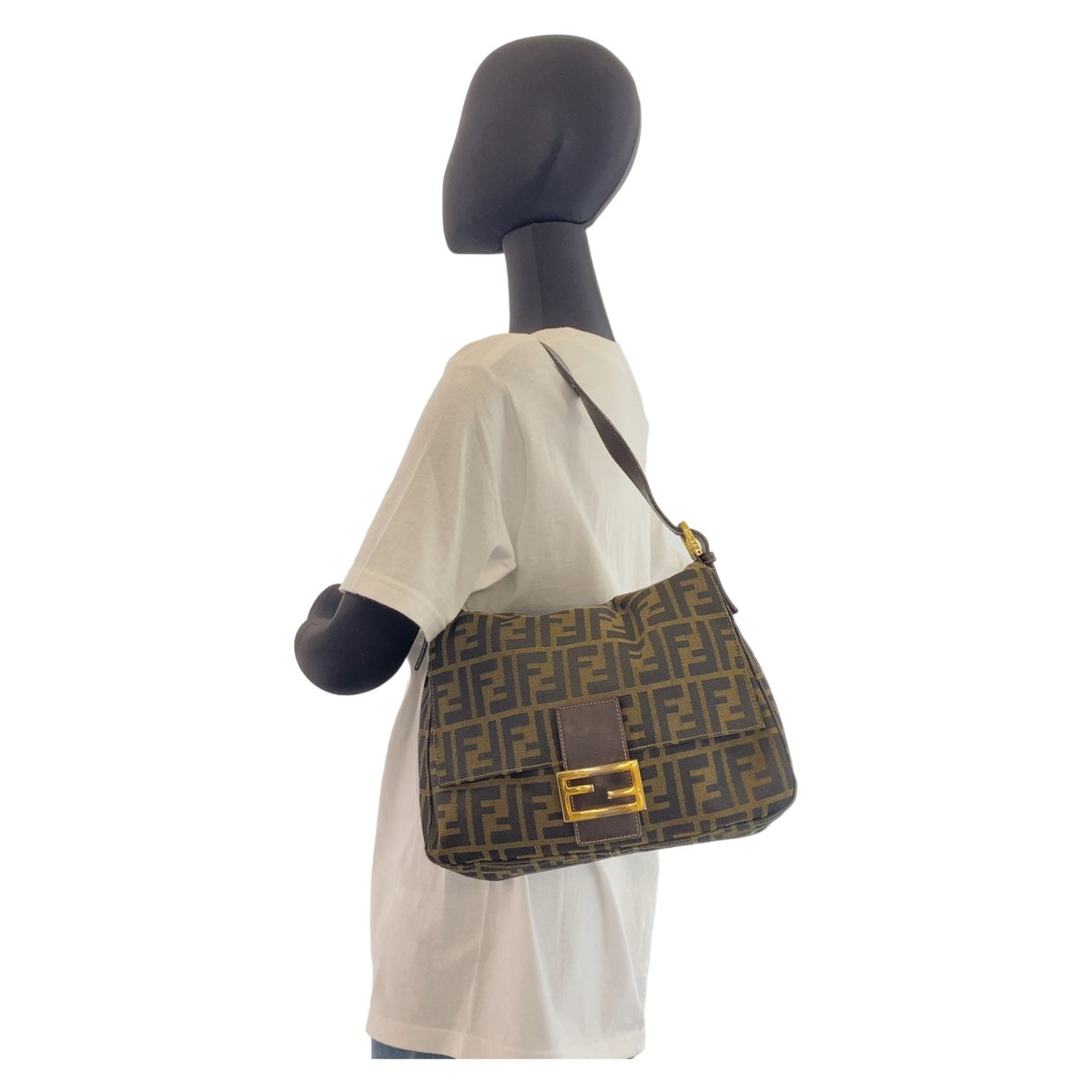 FENDI フェンディ ズッカ マンマバケット ブラウン キャンバス ショルダーバッグ  レディース