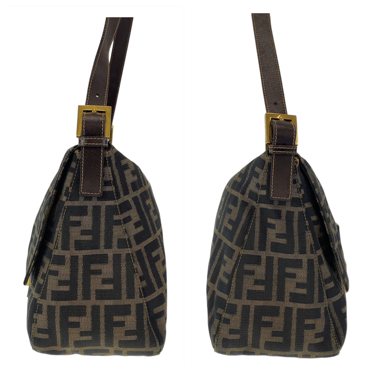 FENDI フェンディ ズッカ マンマバケット ブラウン キャンバス ショルダーバッグ  レディース