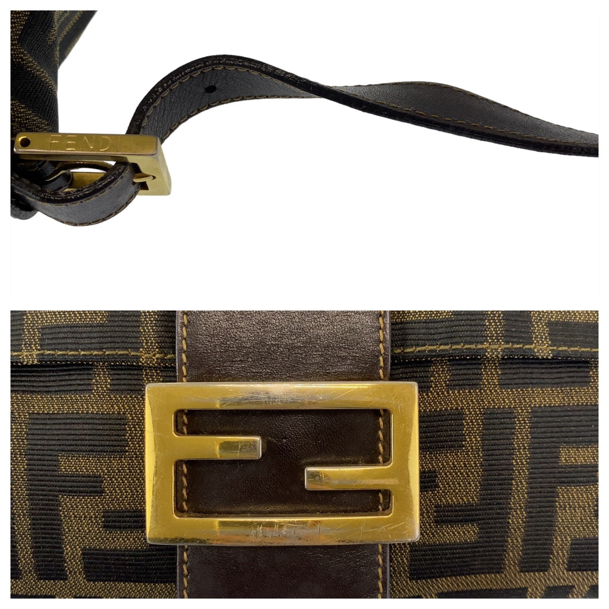 FENDI フェンディ ズッカ マンマバケット ブラウン キャンバス ショルダーバッグ  レディース