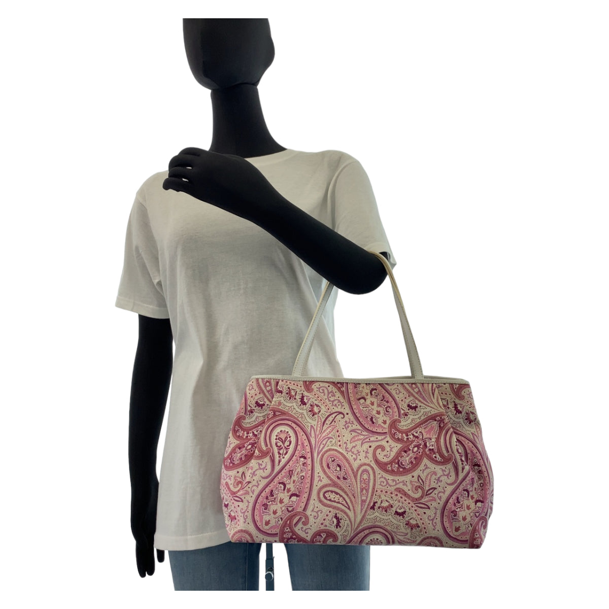 11166
 ETRO Paisley pattern pink white gold hardware canvas 1B461 tote bag handbag women's