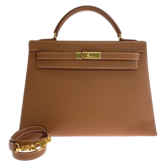 HERMES エルメス ケリー32 ゴールド キャメル ブラウン ゴールド金具 クシュベル ハンドバッグ ショルダーバッグ ▫︎B刻印  レディース