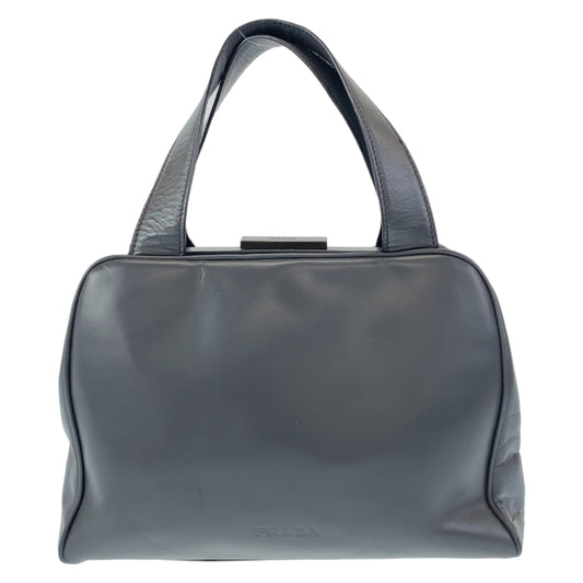 11171
 PRADA Prada Gray Gunmetal Hardware Leather Handbag Purse Boston Bag for Women