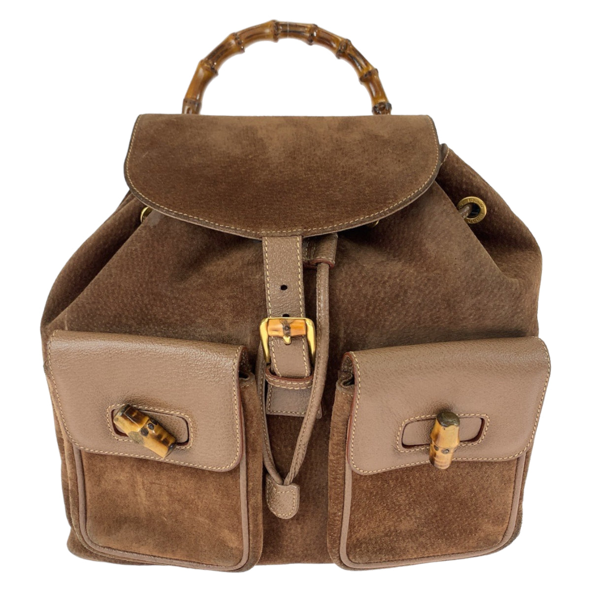 11174
GUCCI グッチ ヴィンテージ バンブー オールドグッチ ブラウン ゴールド金具 スウェード / レザー 003 2058 0016 バックパック リュックサック  レディース