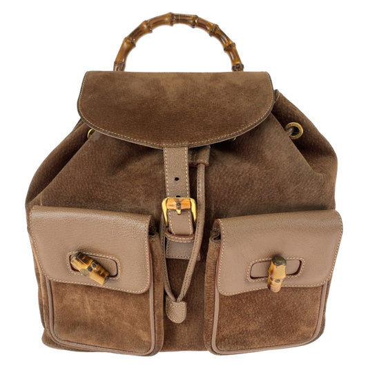 11174
GUCCI グッチ ヴィンテージ バンブー オールドグッチ ブラウン ゴールド金具 スウェード / レザー 003 2058 0016 バックパック リュックサック  レディース