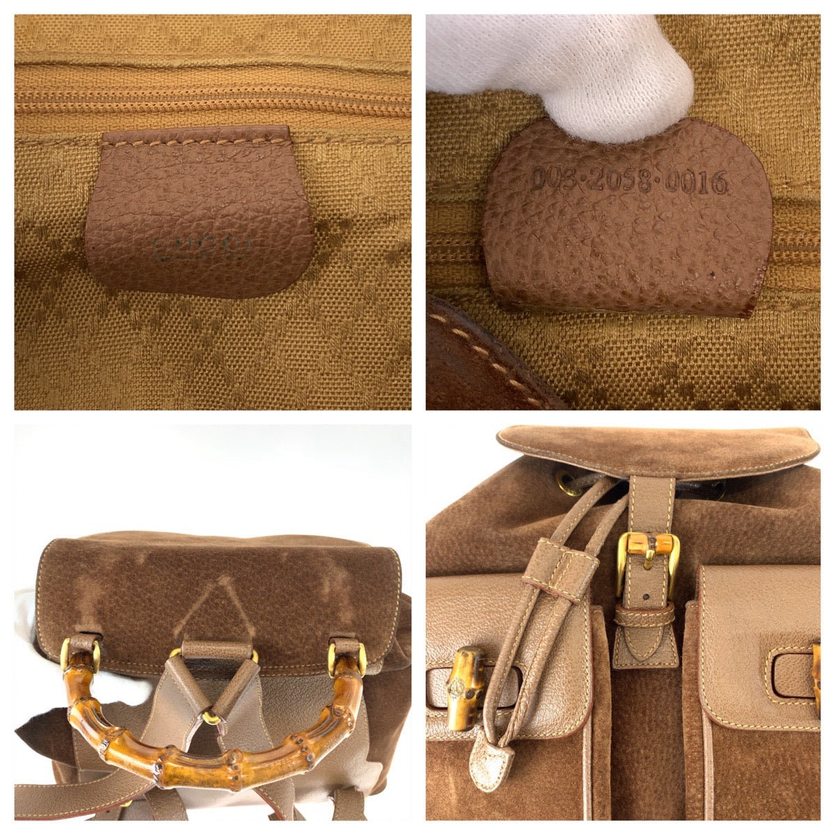 11174
GUCCI グッチ ヴィンテージ バンブー オールドグッチ ブラウン ゴールド金具 スウェード / レザー 003 2058 0016 バックパック リュックサック  レディース