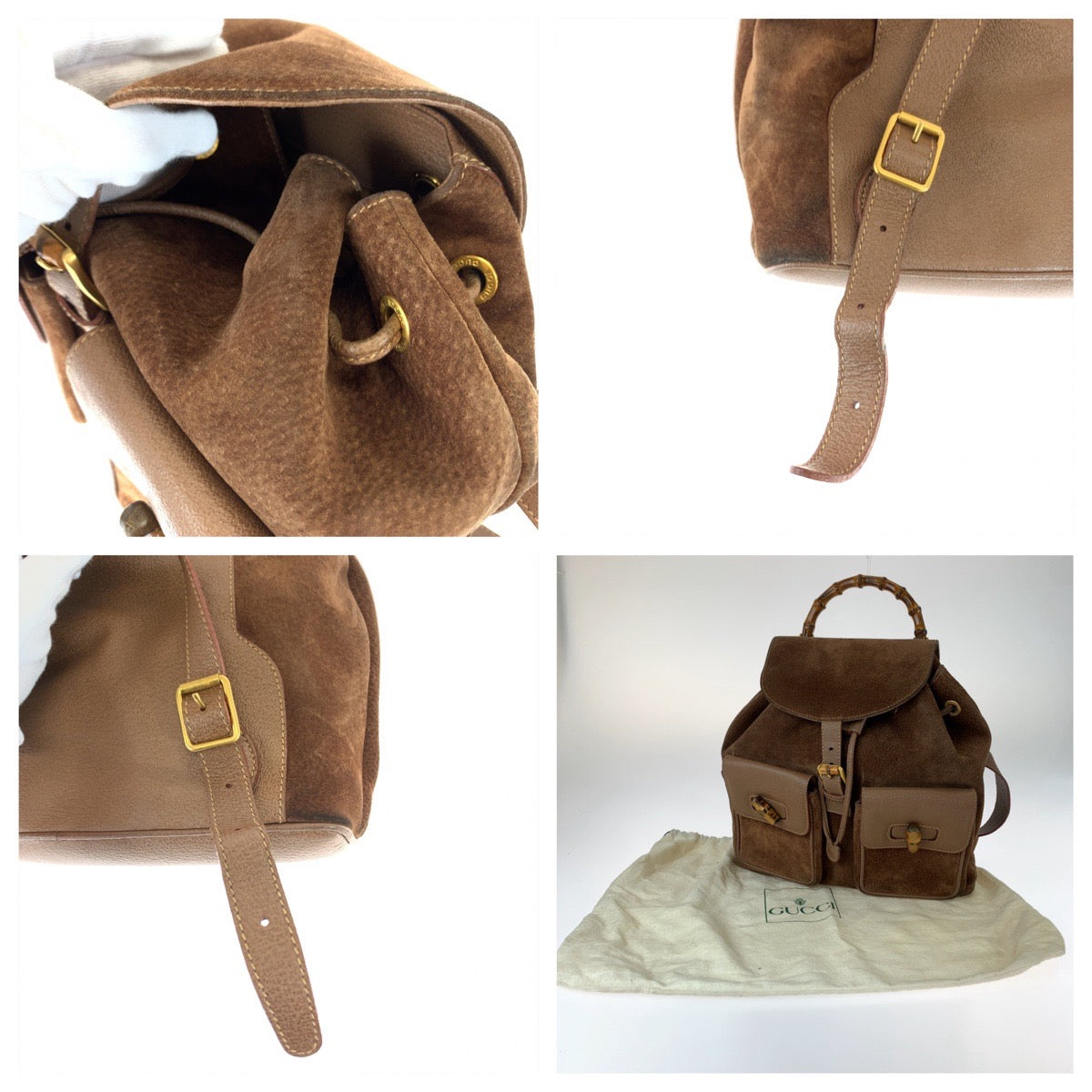 11174
GUCCI グッチ ヴィンテージ バンブー オールドグッチ ブラウン ゴールド金具 スウェード / レザー 003 2058 0016 バックパック リュックサック  レディース