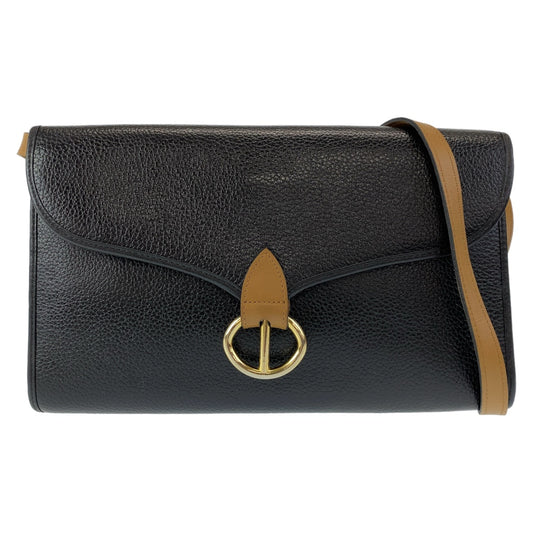 11181
 Dior Vintage Black Gold Hardware Leather Crossbody Shoulder Bag Pochette for Women