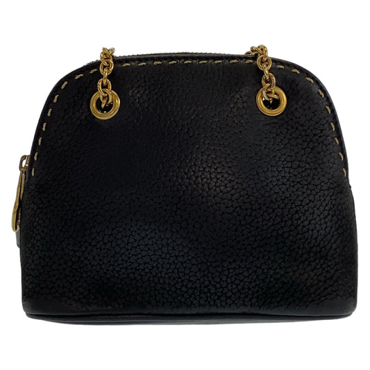 11185
 CELINE Vintage Triomphe Black Gold Hardware Leather Mini Shoulder Bag Accessory Pouch Pochette Women's