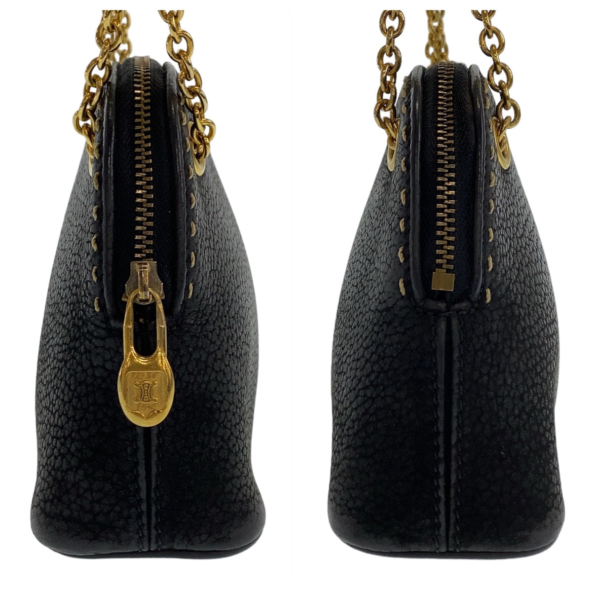 11185
CELINE セリーヌ ヴィンテージ トリオンフ ブラック 黒 ゴールド金具 レザー ミニ ショルダーバッグ アクセサリーポーチ ポシェット  レディース