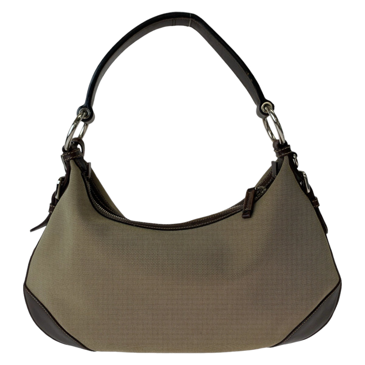 11187
PRADA プラダ ロゴジャガード ベージュ ブラウン 茶 シルバー金具 レザー / キャンバス BR3423 ホーボー ショルダーバッグ  レディース