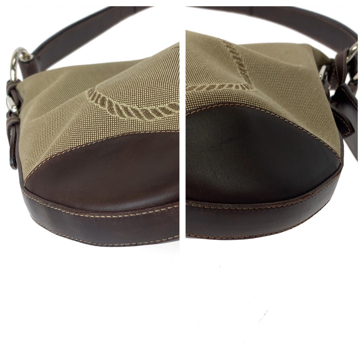 11187
PRADA プラダ ロゴジャガード ベージュ ブラウン 茶 シルバー金具 レザー / キャンバス BR3423 ホーボー ショルダーバッグ  レディース