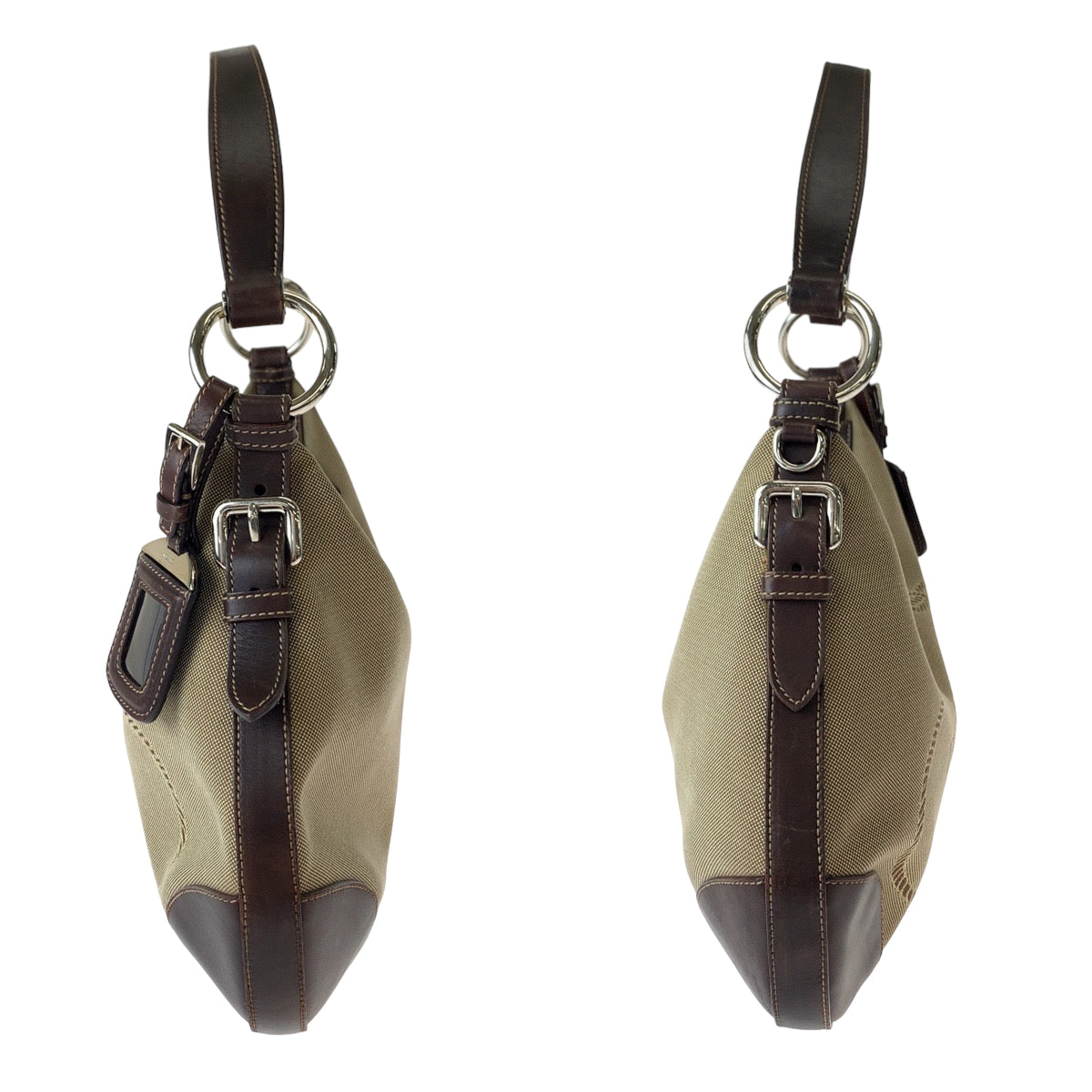 11187
PRADA プラダ ロゴジャガード ベージュ ブラウン 茶 シルバー金具 レザー / キャンバス BR3423 ホーボー ショルダーバッグ  レディース