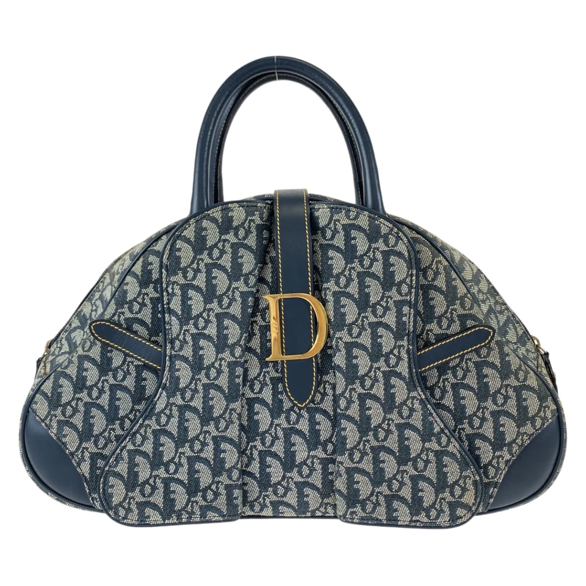 Dior ディオール トロッター サドルバッグ ネイビー 紺 グレー ゴールド金具 キャンバス / レザー MA 1001 ハンドバッグ トートバッグ  レディース