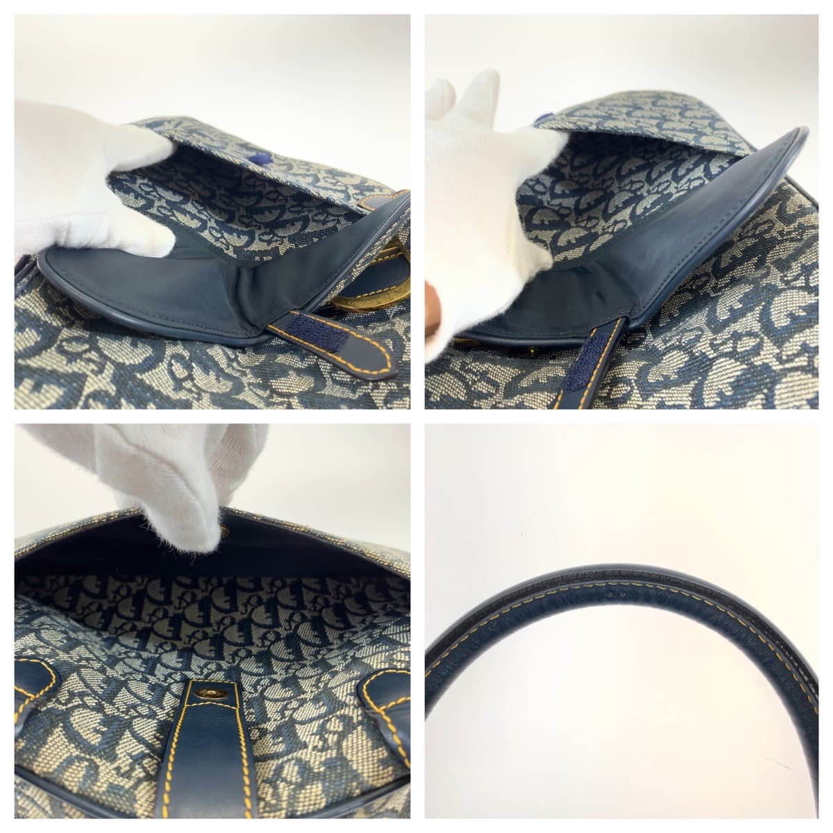 Dior ディオール トロッター サドルバッグ ネイビー 紺 グレー ゴールド金具 キャンバス / レザー MA 1001 ハンドバッグ トートバッグ  レディース