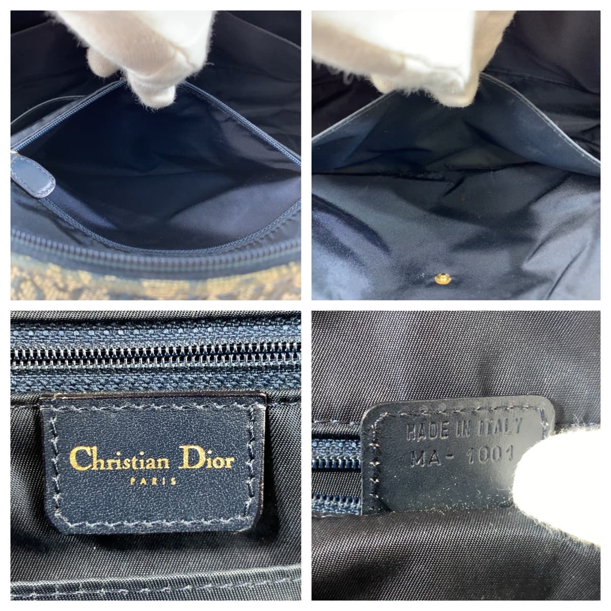 Dior ディオール トロッター サドルバッグ ネイビー 紺 グレー ゴールド金具 キャンバス / レザー MA 1001 ハンドバッグ トートバッグ  レディース