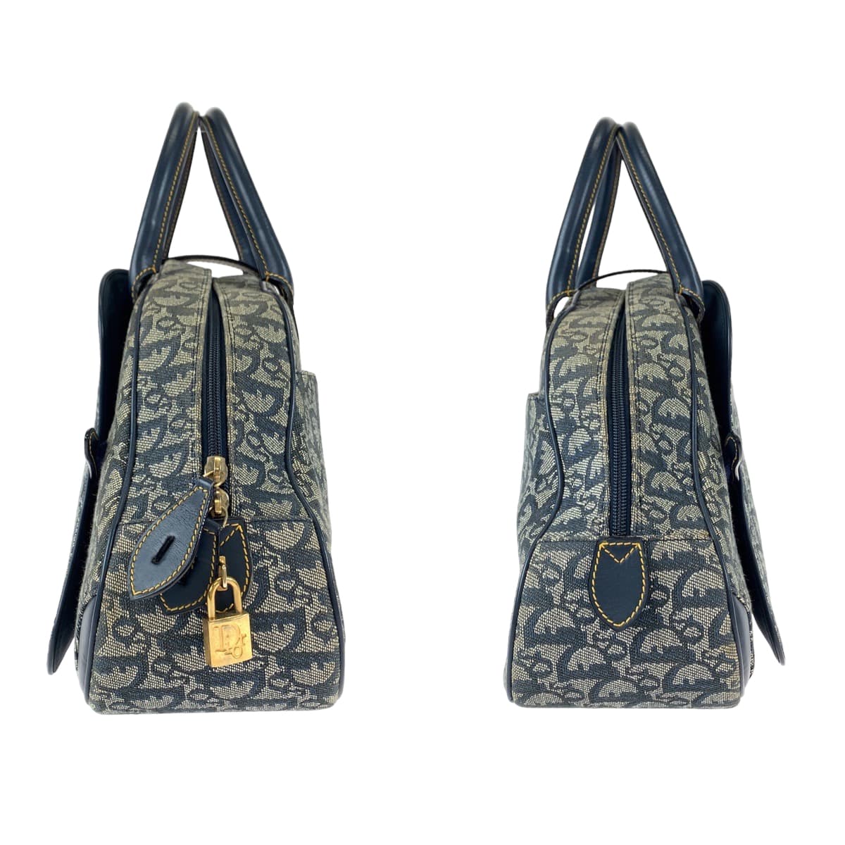 Dior ディオール トロッター サドルバッグ ネイビー 紺 グレー ゴールド金具 キャンバス / レザー MA 1001 ハンドバッグ トートバッグ  レディース