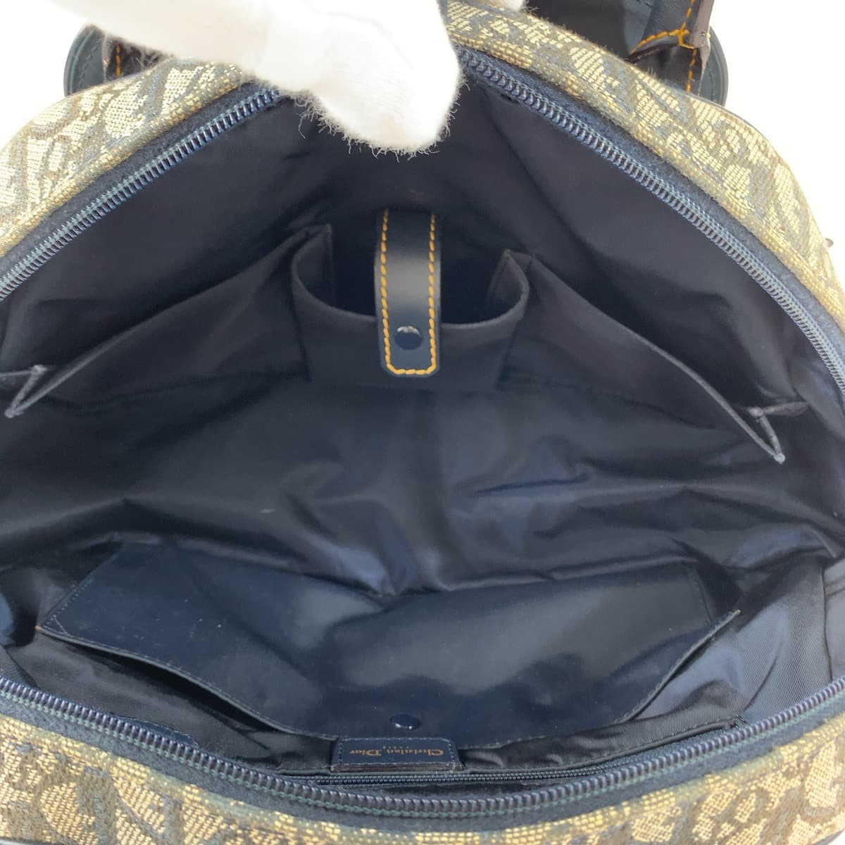 Dior ディオール トロッター サドルバッグ ネイビー 紺 グレー ゴールド金具 キャンバス / レザー MA 1001 ハンドバッグ トートバッグ  レディース