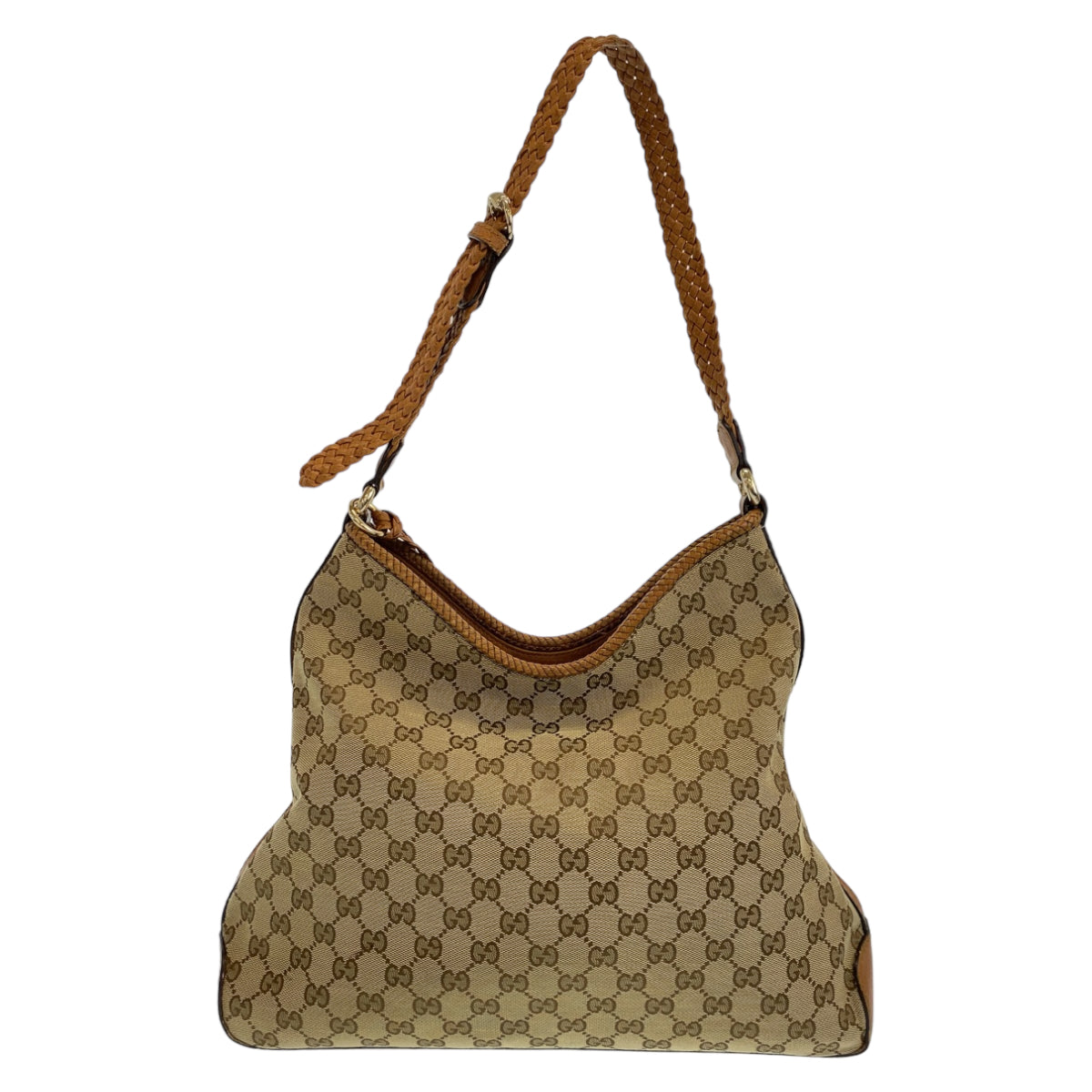 11195
GUCCI グッチ フリンジ ブラウン ゴールド金具 GGキャンバス / レザー ホーボー ショルダーバッグ  レディース