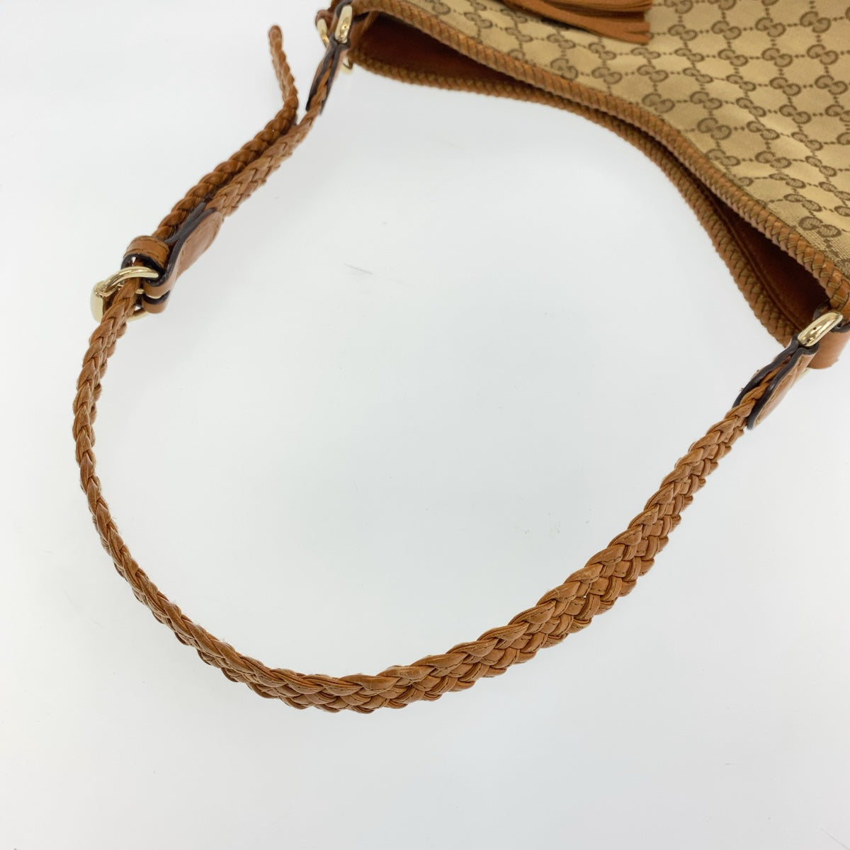 11195
GUCCI グッチ フリンジ ブラウン ゴールド金具 GGキャンバス / レザー ホーボー ショルダーバッグ  レディース