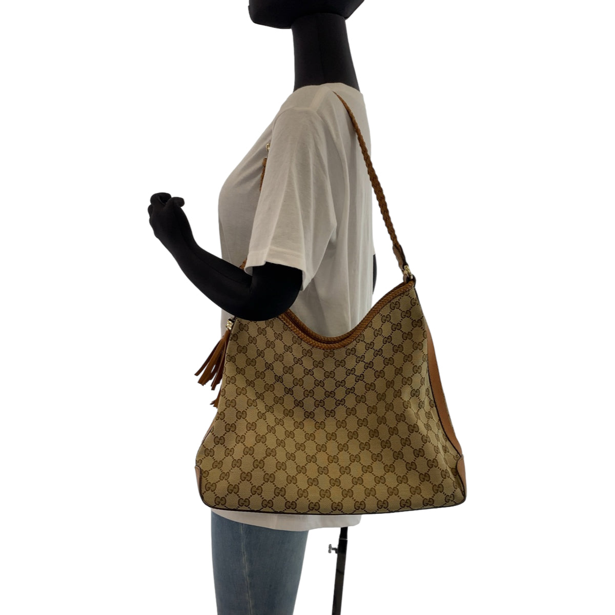 11195
GUCCI グッチ フリンジ ブラウン ゴールド金具 GGキャンバス / レザー ホーボー ショルダーバッグ  レディース