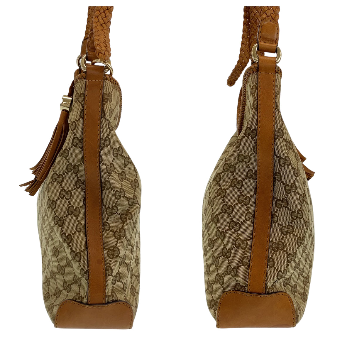 11195
GUCCI グッチ フリンジ ブラウン ゴールド金具 GGキャンバス / レザー ホーボー ショルダーバッグ  レディース