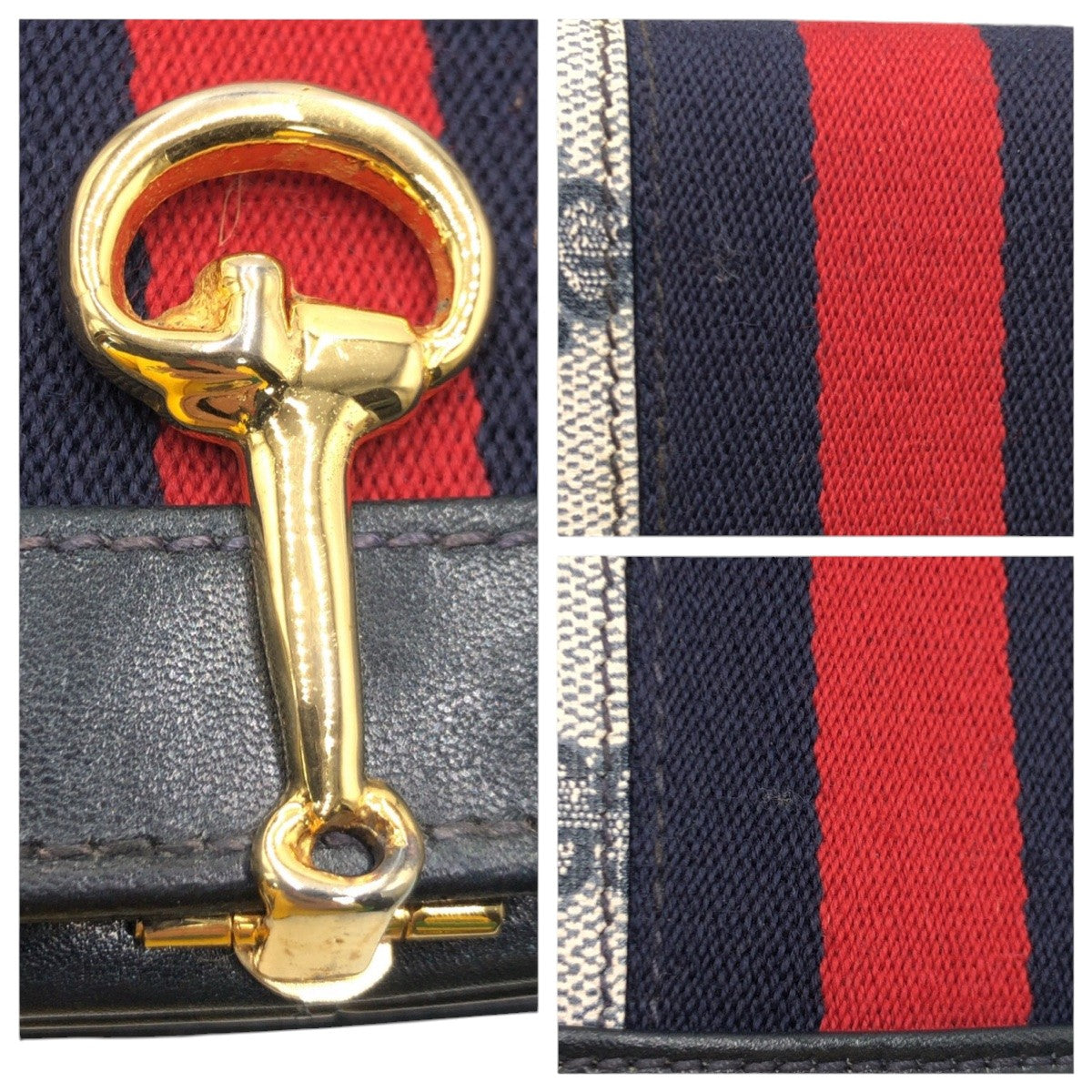 12855
GUCCI グッチ ヴィンテージ シェリーライン オールドグッチ ホースビット ネイビー ゴールド金具 GGスプリームキャンバス 斜め掛け ショルダーバッグ ポシェット  レディース