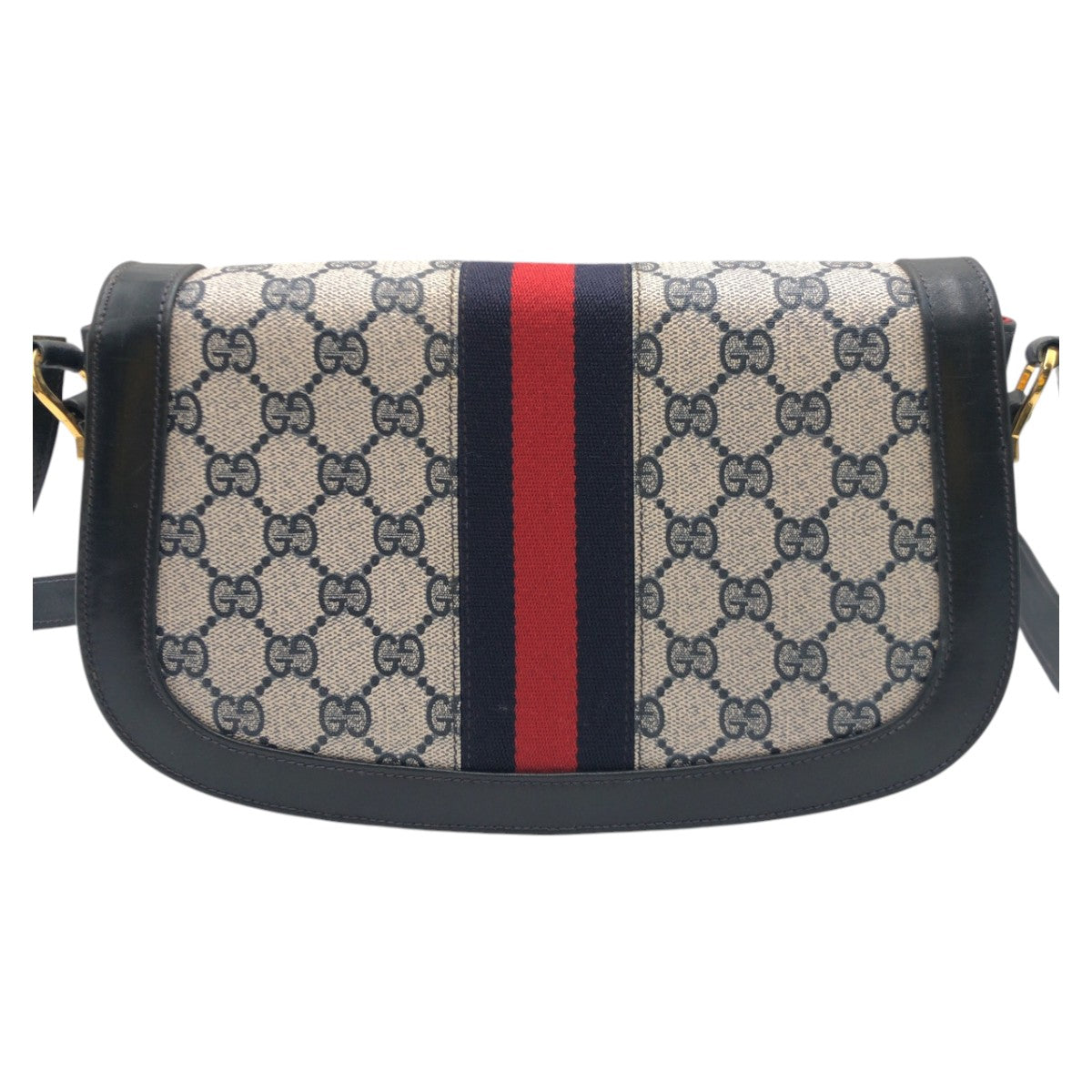 12855
GUCCI グッチ ヴィンテージ シェリーライン オールドグッチ ホースビット ネイビー ゴールド金具 GGスプリームキャンバス 斜め掛け ショルダーバッグ ポシェット  レディース