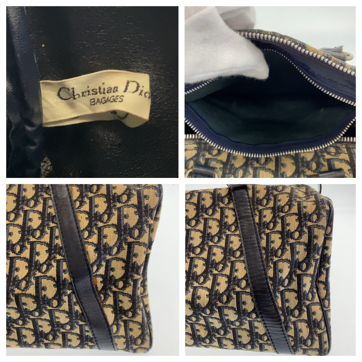 11205
Dior ディオール ヴィンテージ トロッター柄 ネイビー シルバー金具 キャンバス / レザー ハンドバッグ ボストンバッグ  レディース