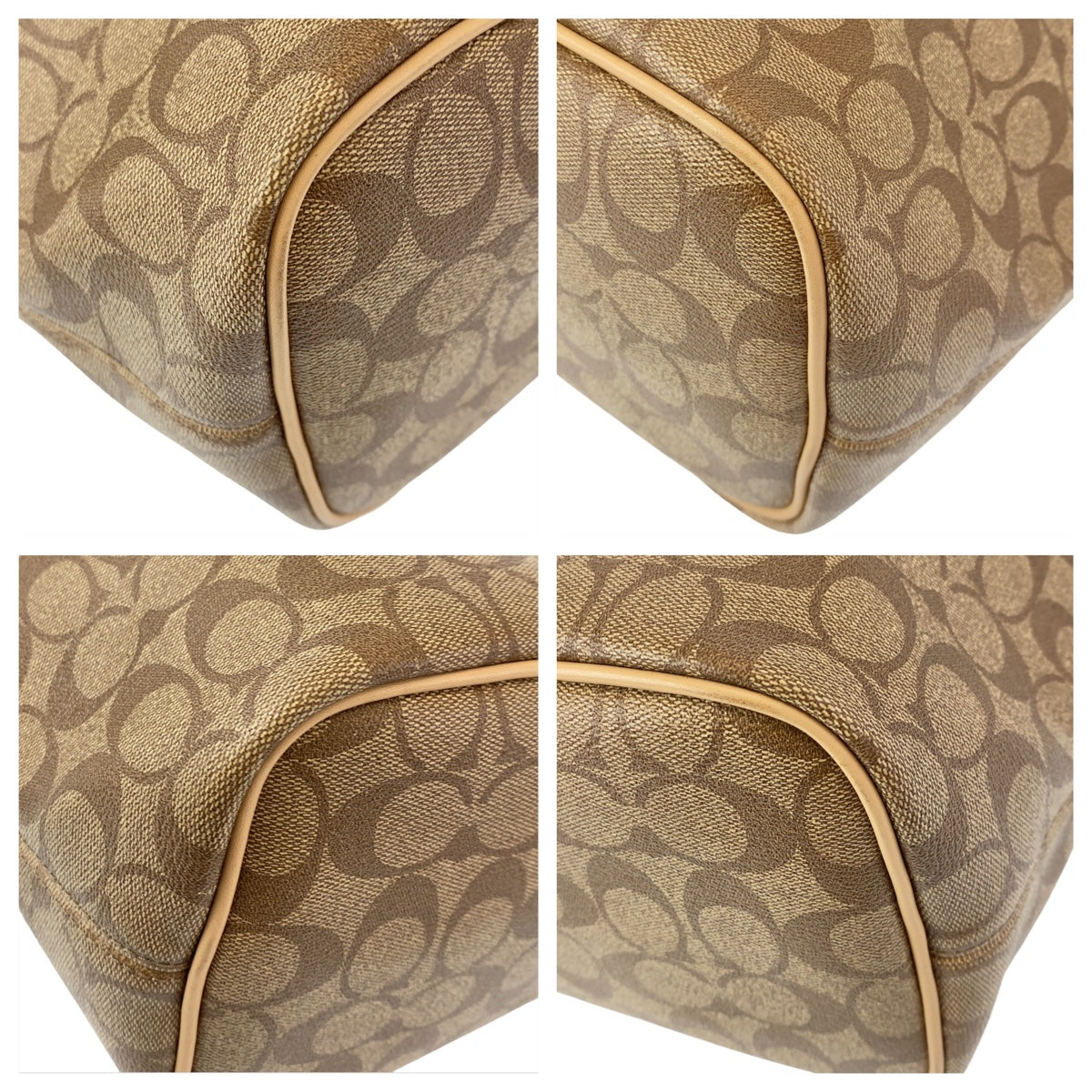 12474
COACH コーチ シグネチャー ベージュ ブラウン シルバー金具 PVC トートバッグ ショルダーバッグ ハンドバッグ  レディース