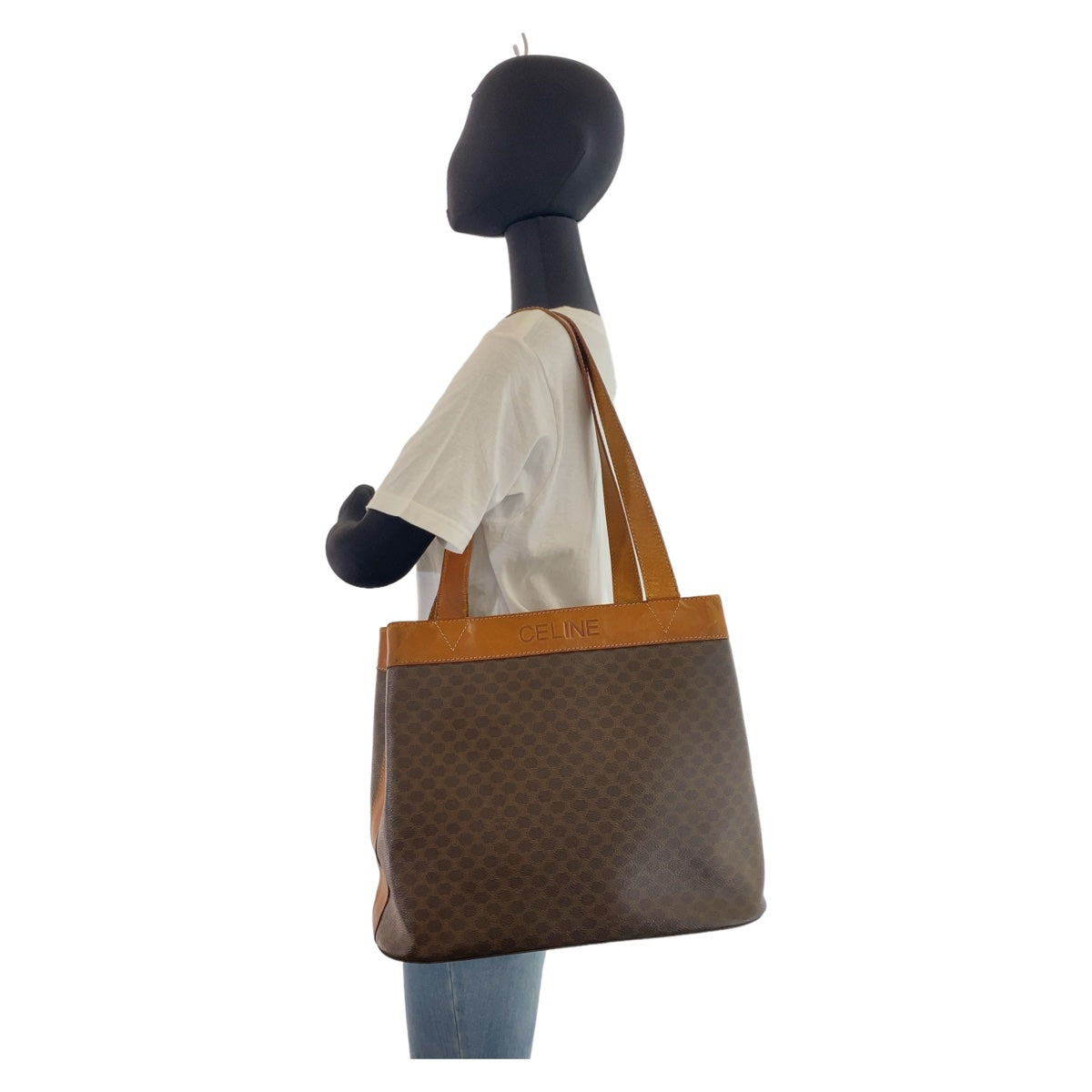 CELINE セリーヌ マカダム ブラウン ゴールド金具 PVC トートバッグ ショルダーバッグ  レディース