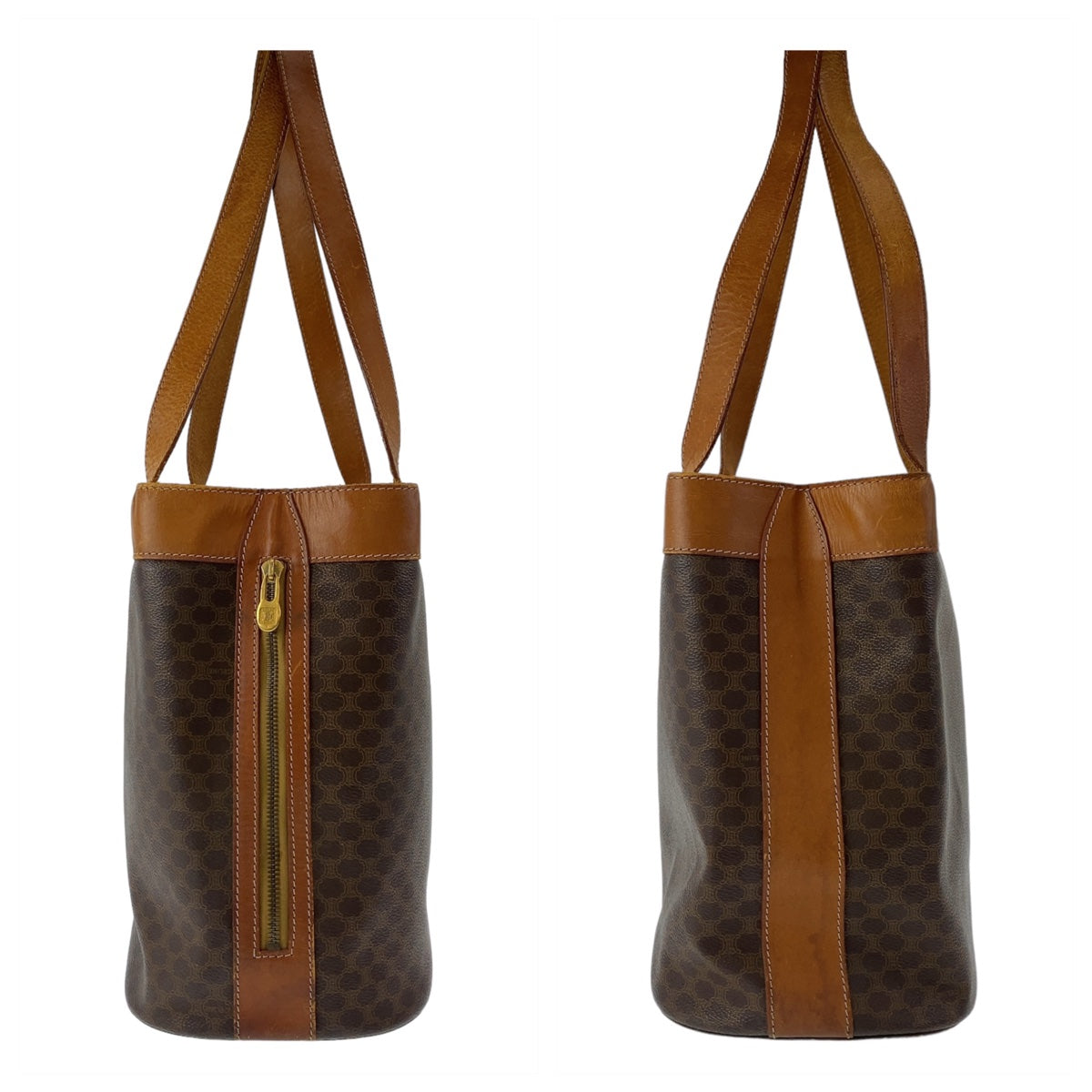 CELINE セリーヌ マカダム ブラウン ゴールド金具 PVC トートバッグ ショルダーバッグ  レディース