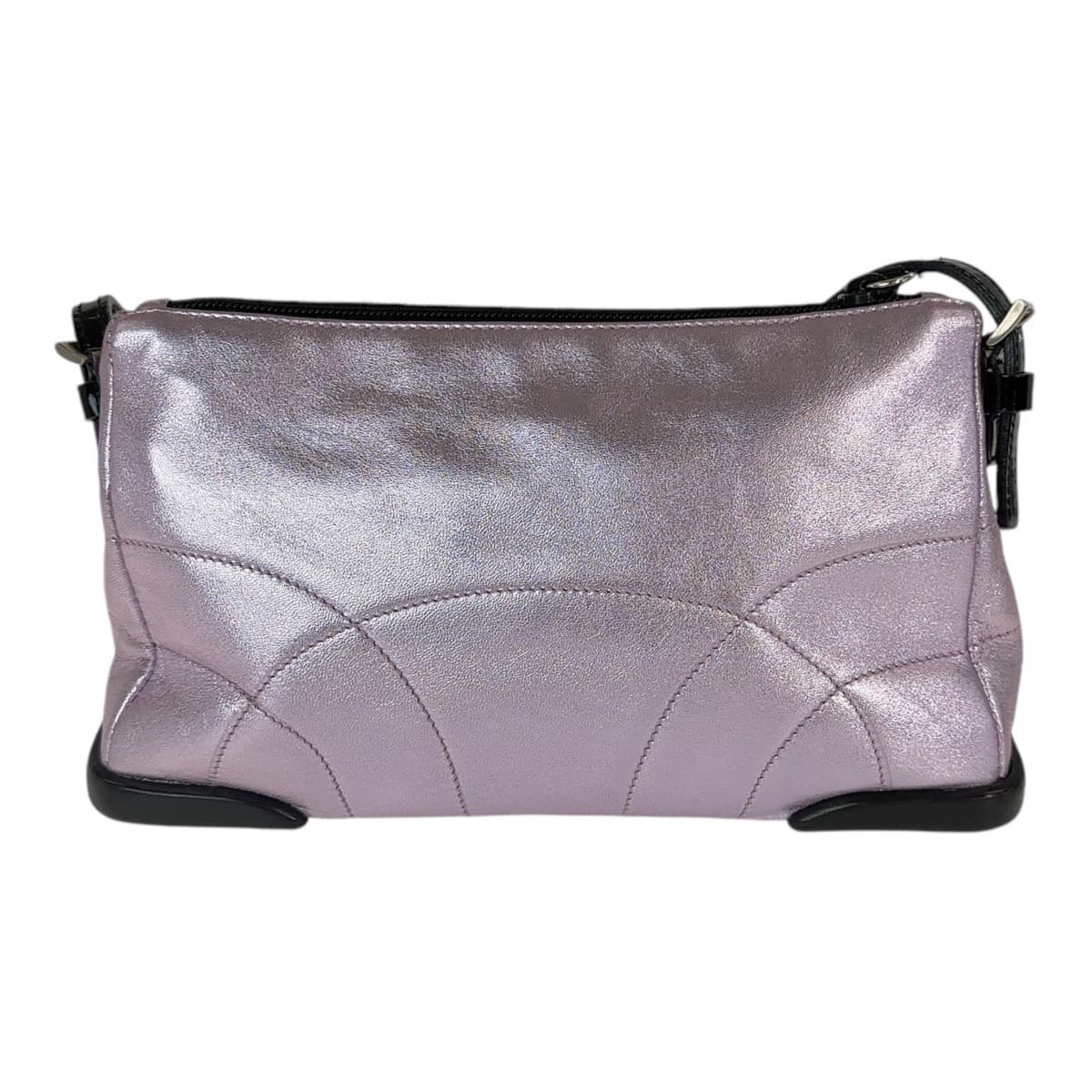 12473
PRADA プラダ メタリックピンク シルバー金具 レザー ショルダーバッグ  レディース
