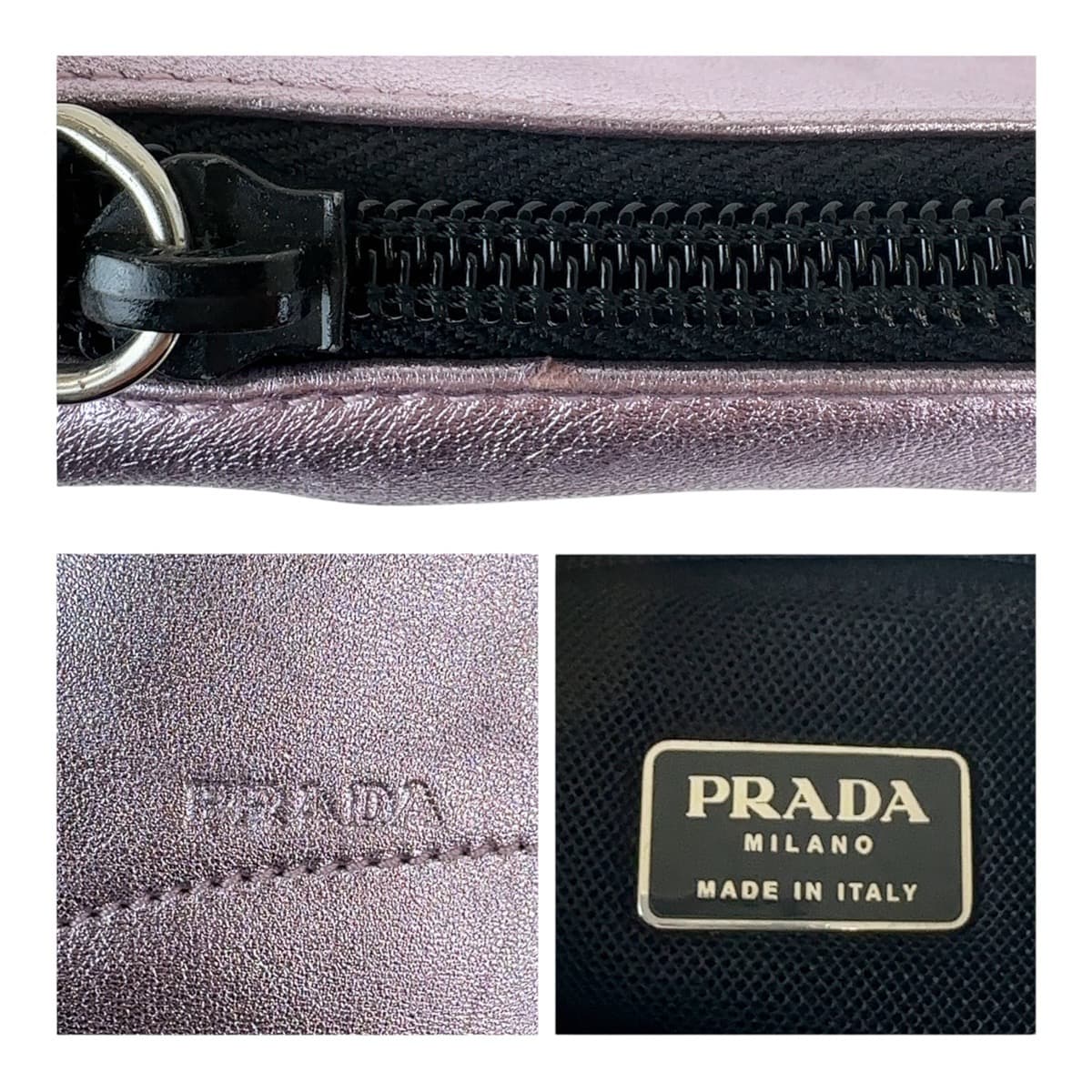 12473
PRADA プラダ メタリックピンク シルバー金具 レザー ショルダーバッグ  レディース