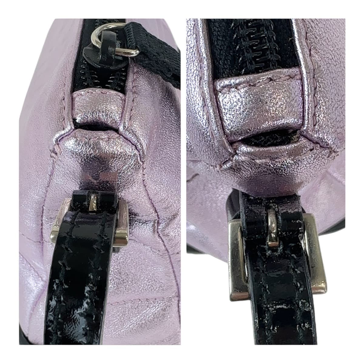 12473
PRADA プラダ メタリックピンク シルバー金具 レザー ショルダーバッグ  レディース