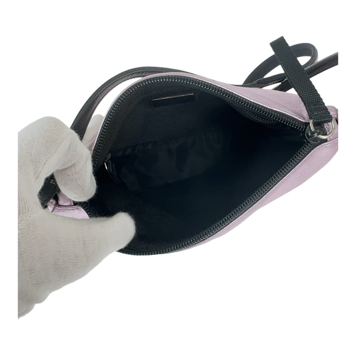 12473
PRADA プラダ メタリックピンク シルバー金具 レザー ショルダーバッグ  レディース