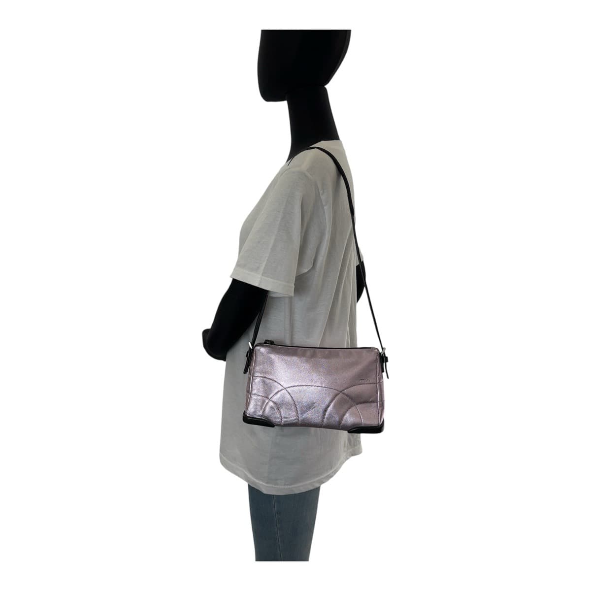 12473
PRADA プラダ メタリックピンク シルバー金具 レザー ショルダーバッグ  レディース